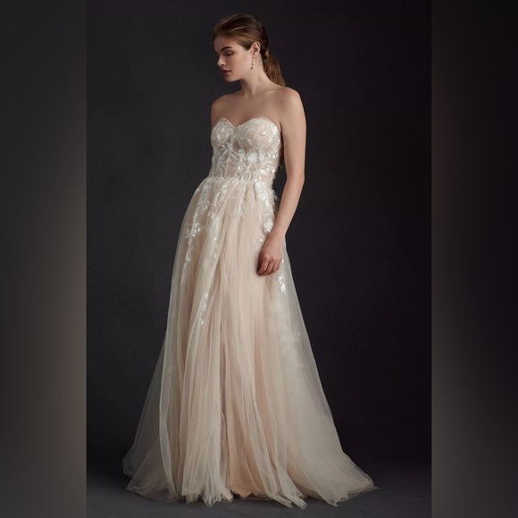 Wtoo BHLDN Oatmeal Strapless Lace Gown - Picture 14 of 16